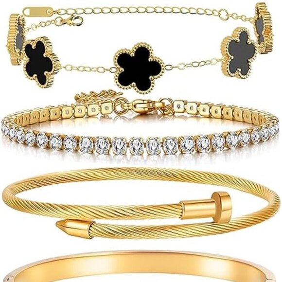Luxury Gold-Plated 5-Pcs Jewelry Set with Earrings for Christmas and Birthdays